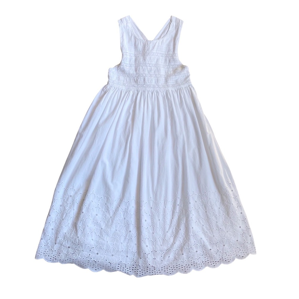 COTTON KIDS Eyelet Lace Maxi Sun Dress Girls SZ 10 White Smocked Crisscross Back - Picture 11 of 12